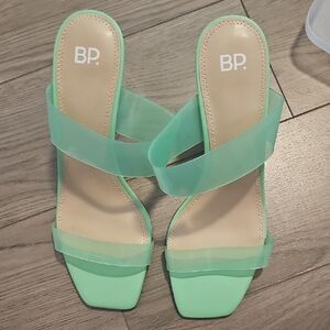 bp Mint Green Clear-Detail Slide Heels for Women